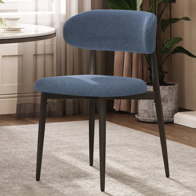 Ensemble de 2 chaises de salle à manger en métal avec revêtement en tissu moderne pour la salle à manger, Navy, Navy, Black