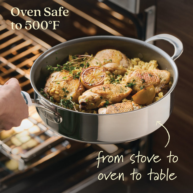 Anolon Everlast Ceramic Nonstick Cookware Set Clad Induction Pots And Pans, 11 Piece, Stainless Steel