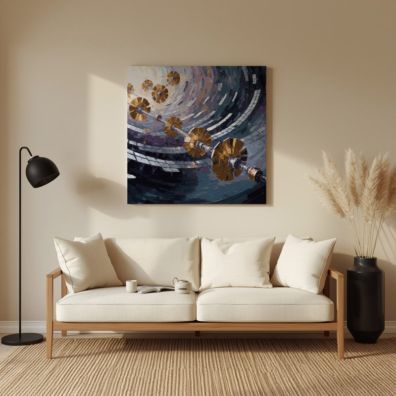 SciFi Satellite array in deep space Gray Metal Wall Art