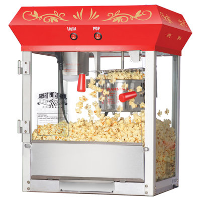 Machine à maïs soufflé Foundation - Machine à maïs soufflé 6 oz avec bouilloire en acier inoxydable de 640 W, tiroir Old Maids et plateau chauffant par Great Northern Popcorn (rouge)