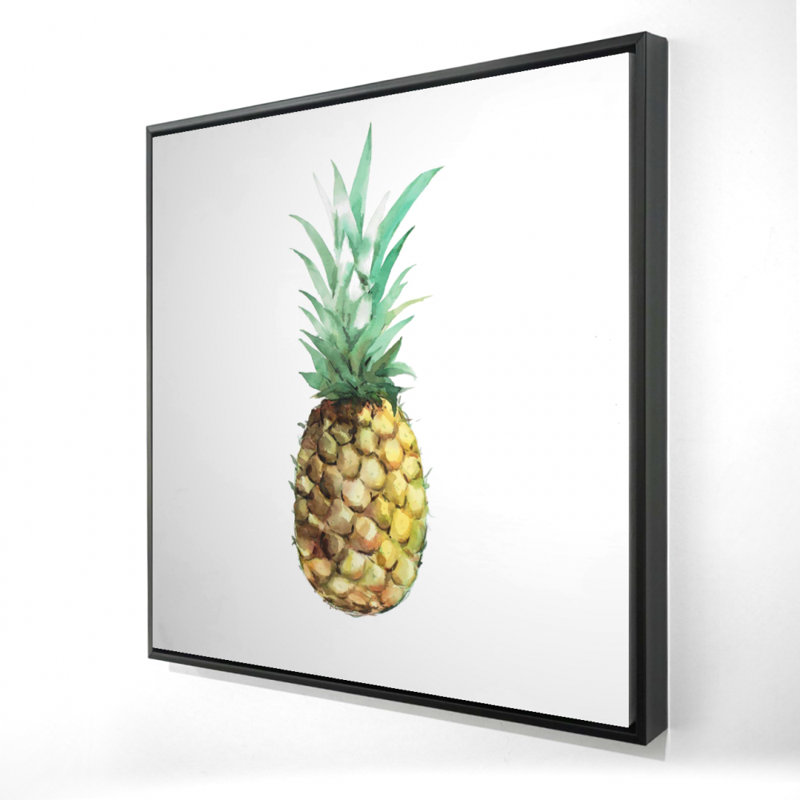 Aquarelle, reproduction d'ananas sur toile, Toile encadrée noire, H 24 po x l 24 po
