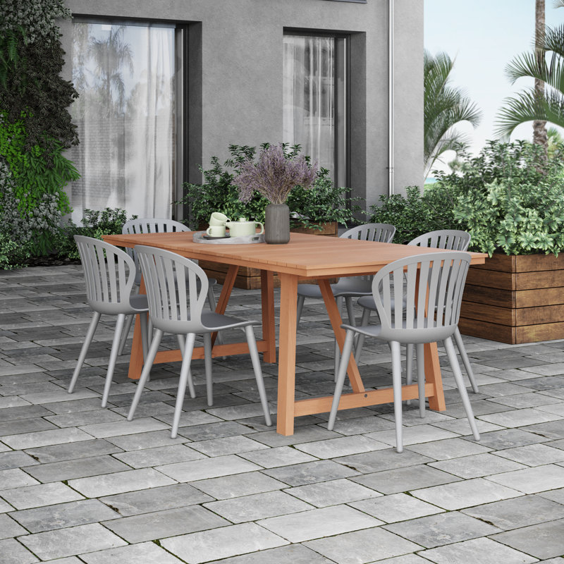 Anautica 7 Piece Reclaimed Teak and Aluminum Outdoor Patio Dining Set, Gray