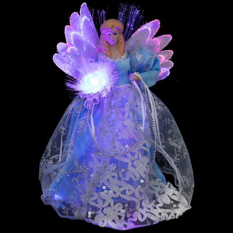 Lighted Fiber Optic Angel Christmas Tree Topper - 12" - Blue And White