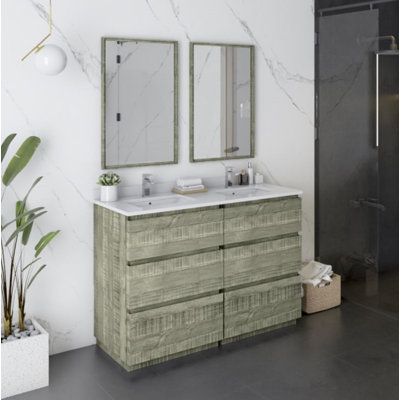 Fresca Formosa 48"" Free-Standing Double Sink Modern Bathroom Vanity with Mirror -  FVN31-2424ASH-FC