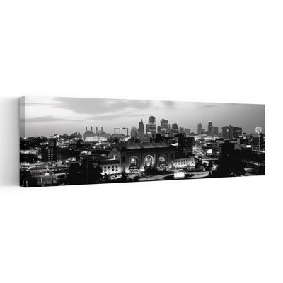 Union Station au coucher du soleil avec l'horizon de la ville en arrière-plan, Kansas City, Missouri, États-Unis, art contemporain abstrait, art mural