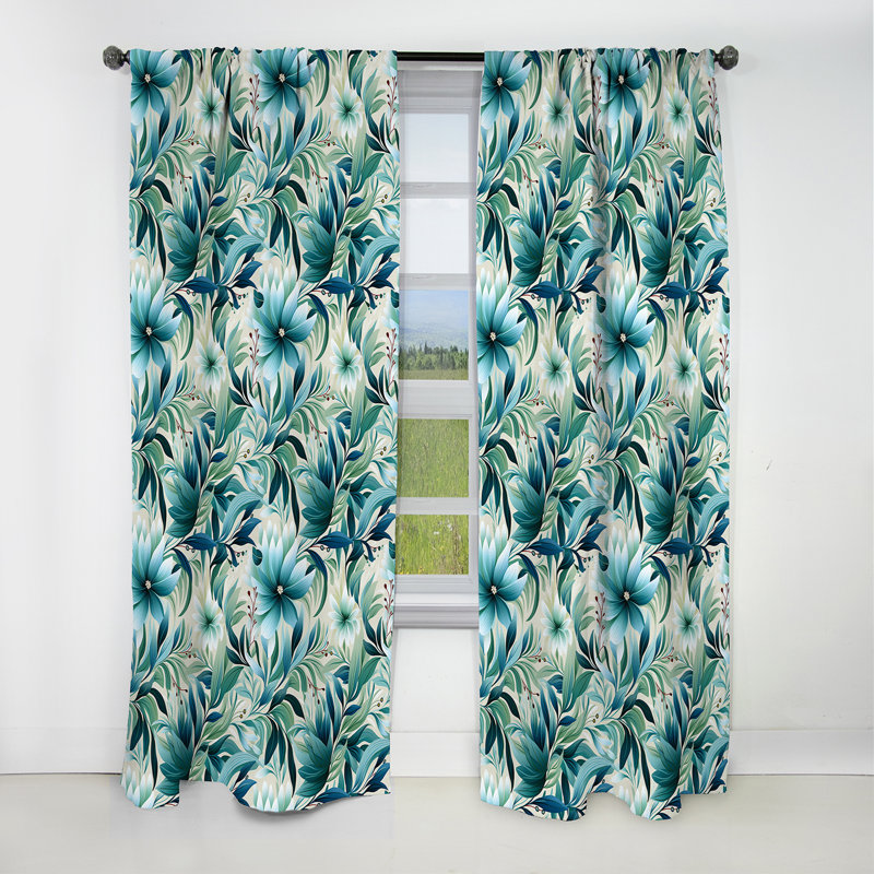 Motif botanique de feuillage océanique - Rideau floral - Rideau occultant floral - 1 panneau, L 52 po x L 120 po