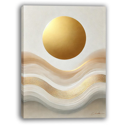 Golden Horizons - art abstrait moderne soleil et vagues