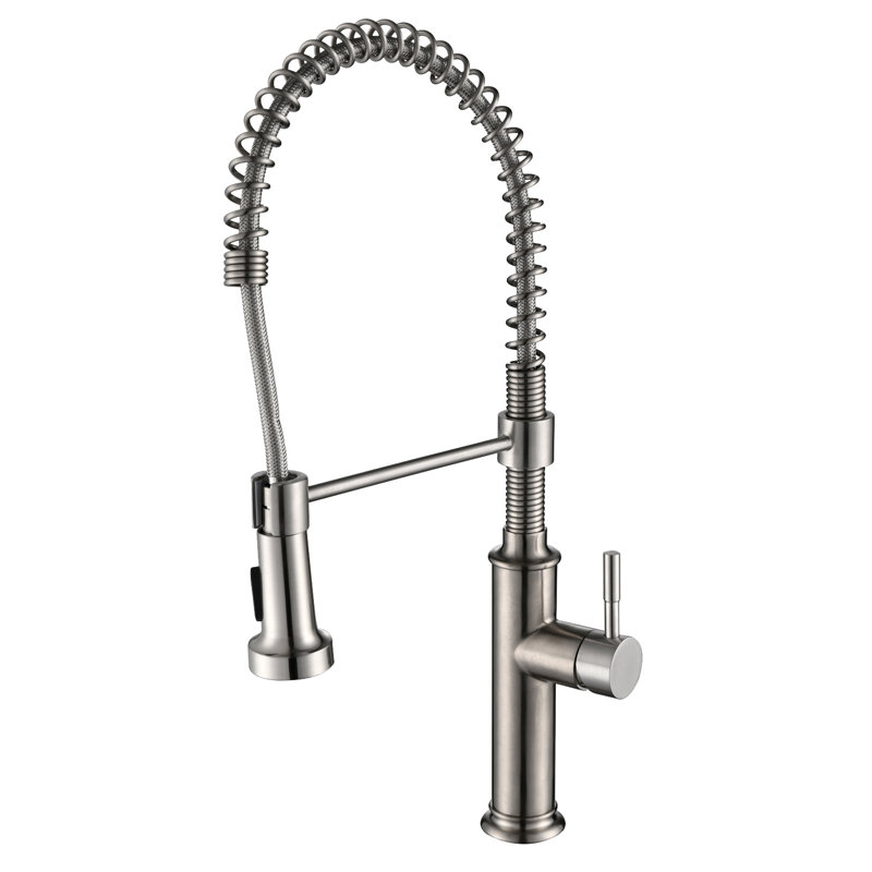 Topcraft Single-Handle Single-Hole Pull-Down Kitchen Faucet, Brush Nickel
