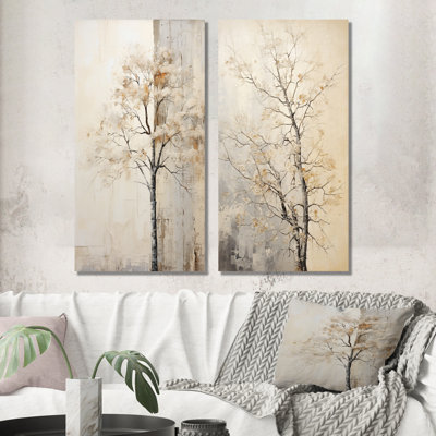 Beige Trees Oak Solitude - ensemble de 3 impressions de chêne