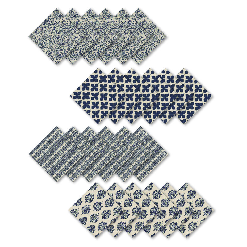 Queanbeyan 100% Cotton Paisley Square Napkin Set of 24, Indigo