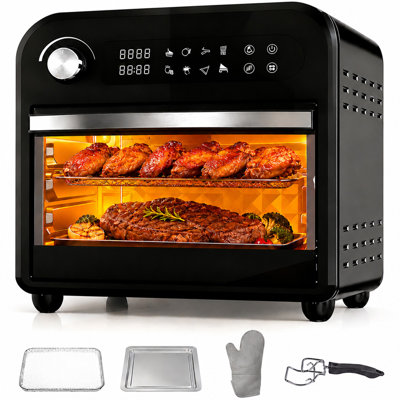 Combiné de four à friteuse 16QT, four à convection, préchauffage et cuisson rapides, convient à la pizza de 9 pouces, affichage numérique et contrôle précis de la température, acier inoxydable, facile à nettoyer.