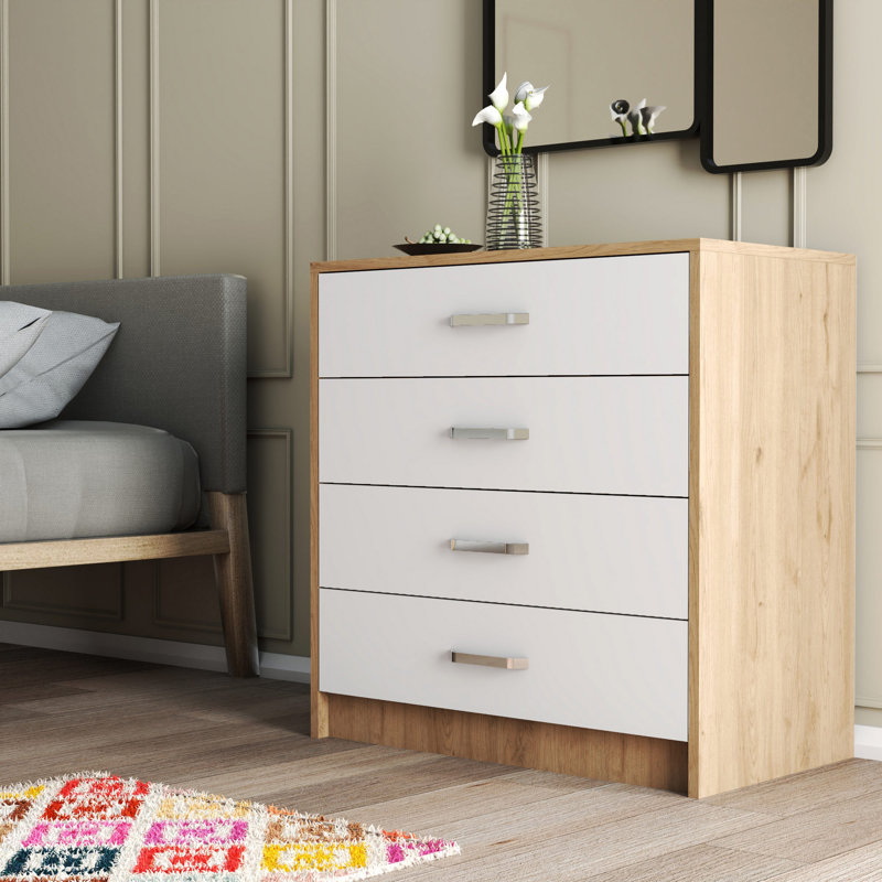 4 Drawer 32" W Dresser, Beige/White