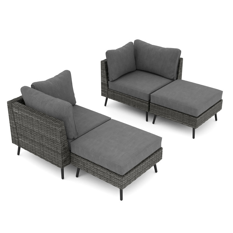 4 Pieces Sectional Seating Group With Cushions, Gray Cushion/Gray Frame