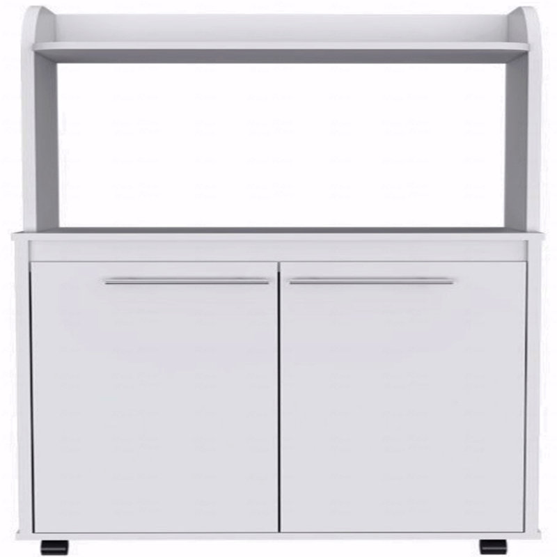 Kitchen Kart, Double Door Cabinet, One Open Shelf, Two Interior Shelves