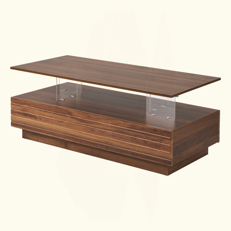 Rectangular LED Lights Coffee Table with 2 drawers, Brown