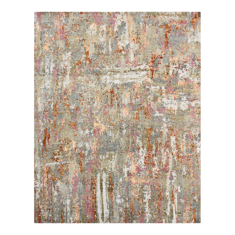 Serena Hand-Knotted Gray Abstract Wool-Viscose Rug, 10'x14'