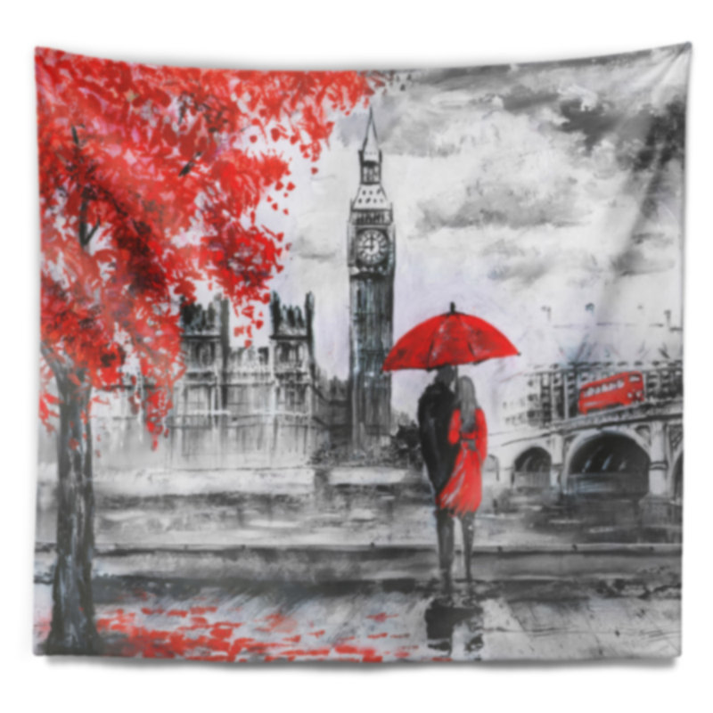 Couple de polyester marchant dans la tapisserie de Londres avec accessoires de suspension inclus, H 50 po x l 60 po