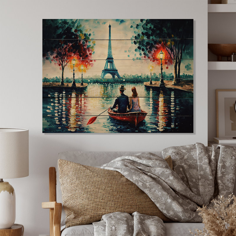 Ambrey soirée romantique sur un petit bateau IV - impression sans cadre sur bois, H 24 po x l 32 po x P 1 po