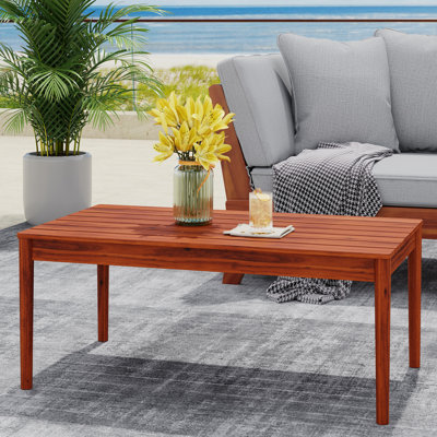 Rustic Wood Outdoor Coffee Table, Main Color, 37.15" W, 20.82" D, 14.84" H, Streamlined Accessory Table With Wood, Shade, Wide, Deep, Tall
