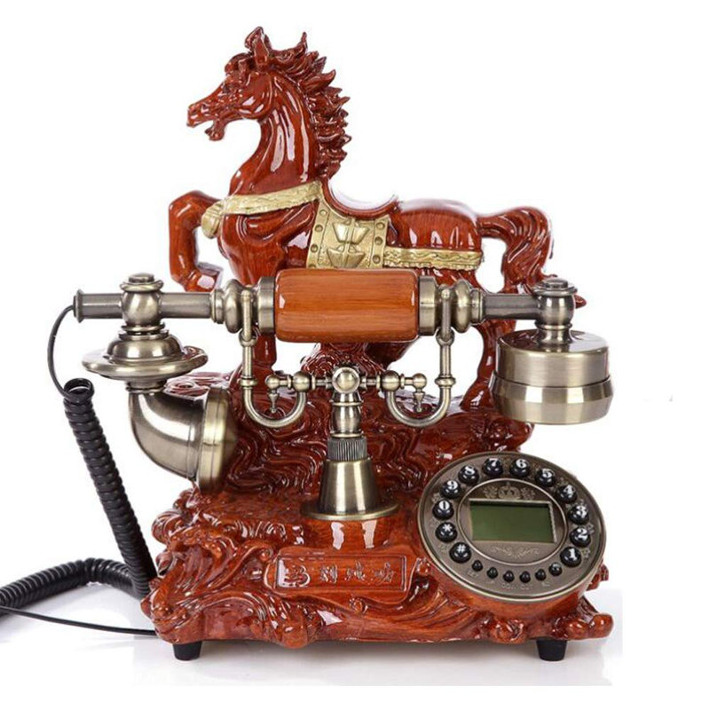 Modern Stylish Push Dial Telephone with Horse Design, Red