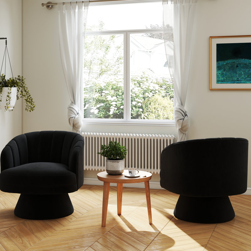 Murrow Velvet Swivel Barrel Chair(Set of 2), Black
