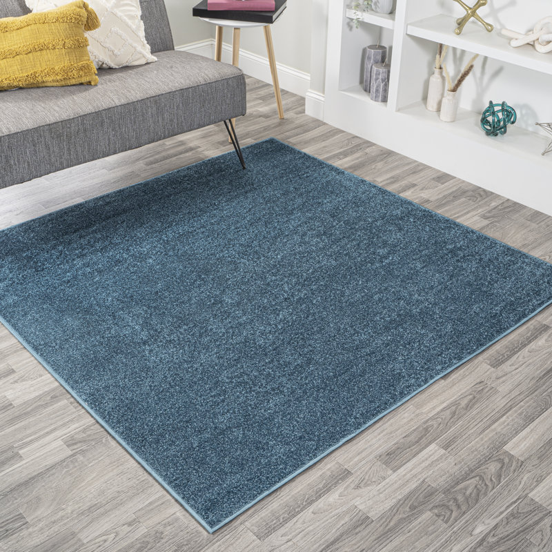 Asalah Solid Low-Pile Turquoise Rug, Square 7'