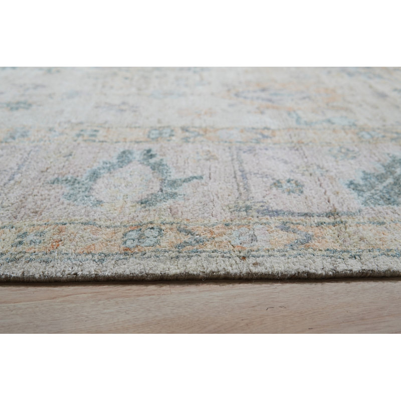 Ivory Hand Knotted Silk Ivory/Vintage Pink Classic Floral Natural Silk Area Rug, Rectangle 8' x 10'