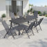 Ensemble repas pour 6 personnes avec chaises pliantes réglables et trou pour parasol