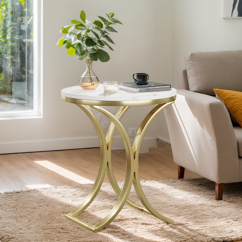 Table de bout ronde avec structure en métal, petite table d'appoint d'appoint et mini table basse de salon