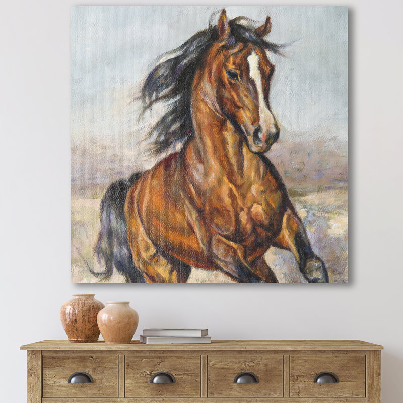 Portrait d'un cheval dans la course - peinture sur toile, Toile tendue, H 30 po x l 30 po x P 1 po