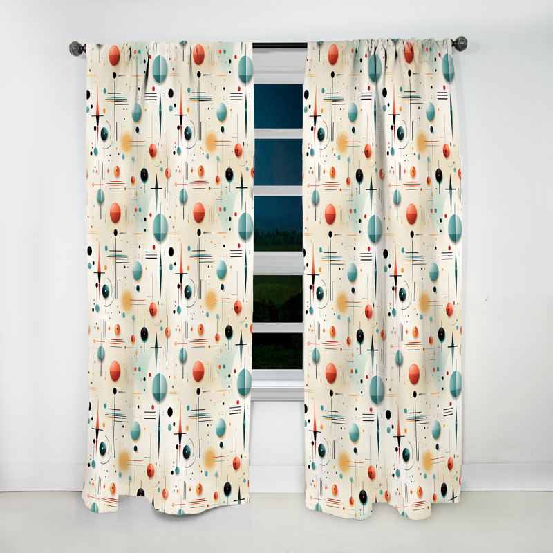 Beige Retro Modern Sphere Matrix I - Abstract Curtain - Room Darkening Geometric Curtain - 1 Panels, 52" W x 90" L