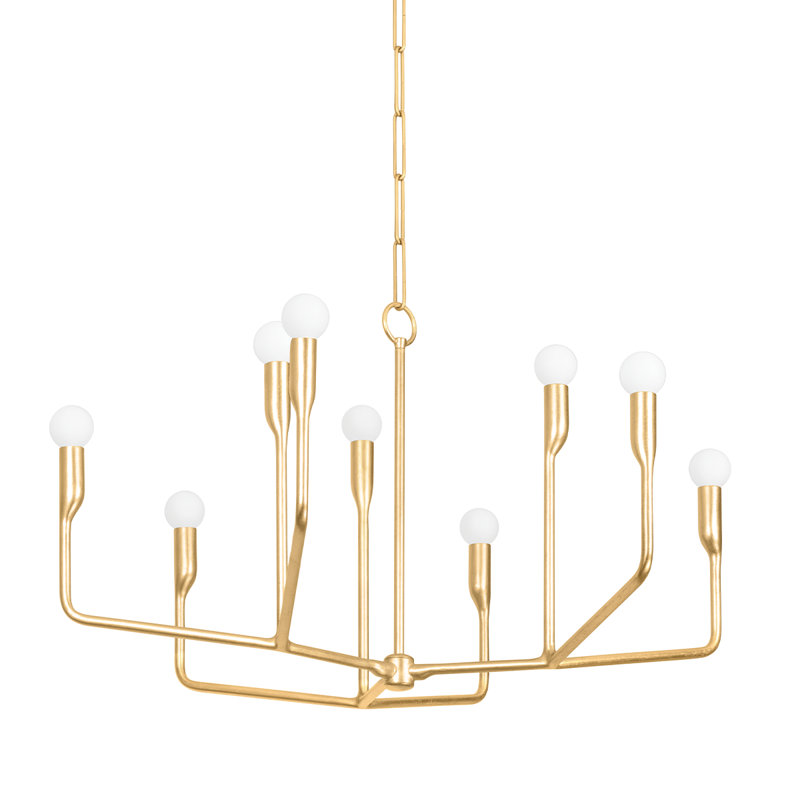 9 - Light Dimmable Chandelier, Vintage Gold Leaf