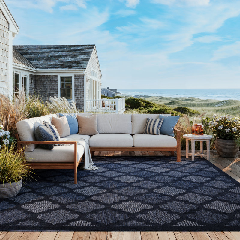 Tapis intérieur / extérieur bleu marine Adianey Red Barrel Studio Easy Care, Rectangle 9 pi x 12 pi