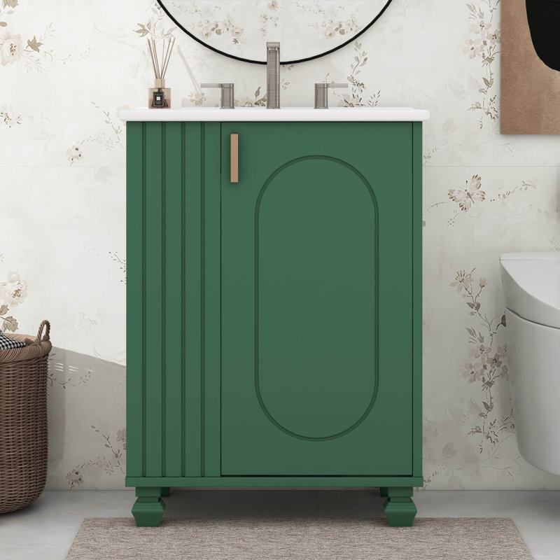 Meuble-lavabo 24 po avec lavabo, armoire de salle de bain avec tablette de porte, rangement latéral ouvert, Vert