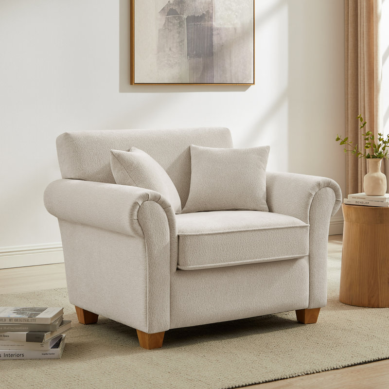 Divanique 40.94'' W Upholstered Accent Chair, Beige Chenille