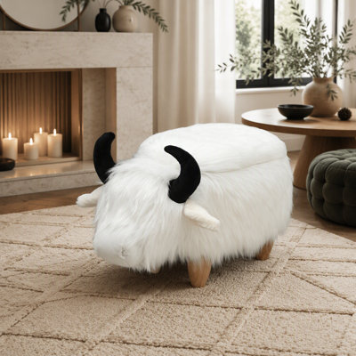Upholstered Faux Fur Footstool