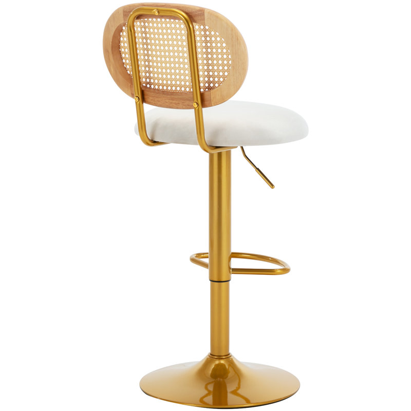 Atlis Swivel Upholstered Velvet Adjustable Height Bar Stool with Steel Frame, White
