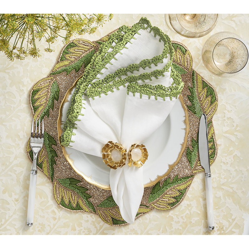 Shell Edge Napkin, White/Green