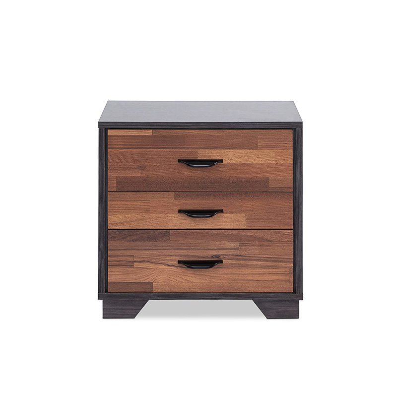 Table de chevet rectangulaire à 3 tiroirs en noyer et espace essentiel moderne avec 3 tiroirs