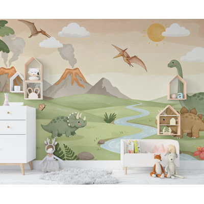 Dinosaur Wall Decal | Watercolor Dino Wallpaper | Prehistoric Wall Mural For Kids Room Nursery | T-Rex Jungle Decor 584RS (Peel-N-Stick) RS584