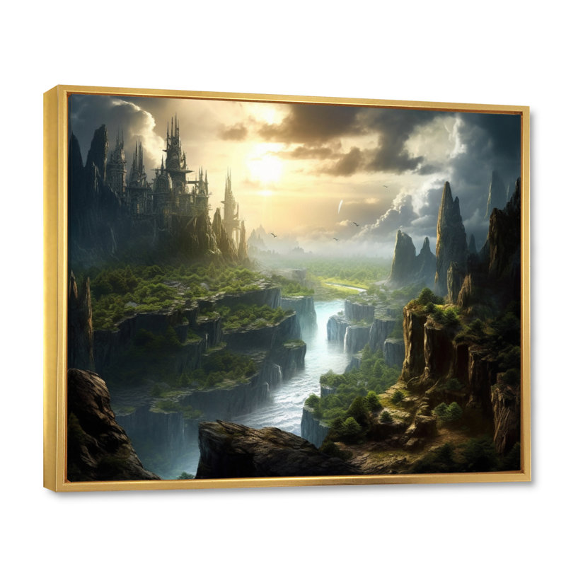 «Fairytale Castle II», reproduction sur toile, H 16 po x l 32 po x P 1 po, Cadre flottant doré
