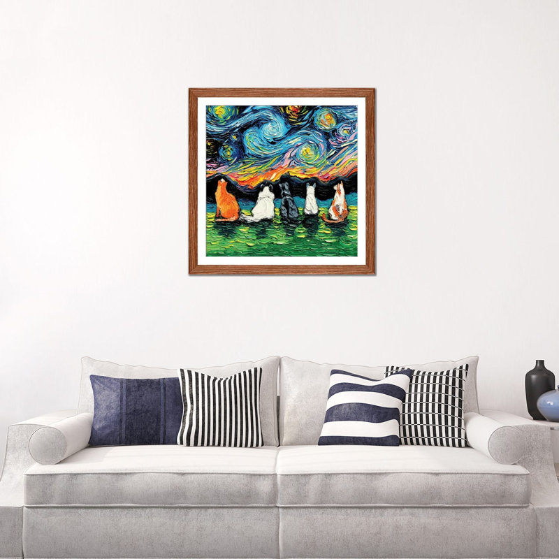 «Starry Cats» par Aja Trêves - reproduction d'art sur, H 24 po x l 24 po x P 1 po, Papier avec cadre noir