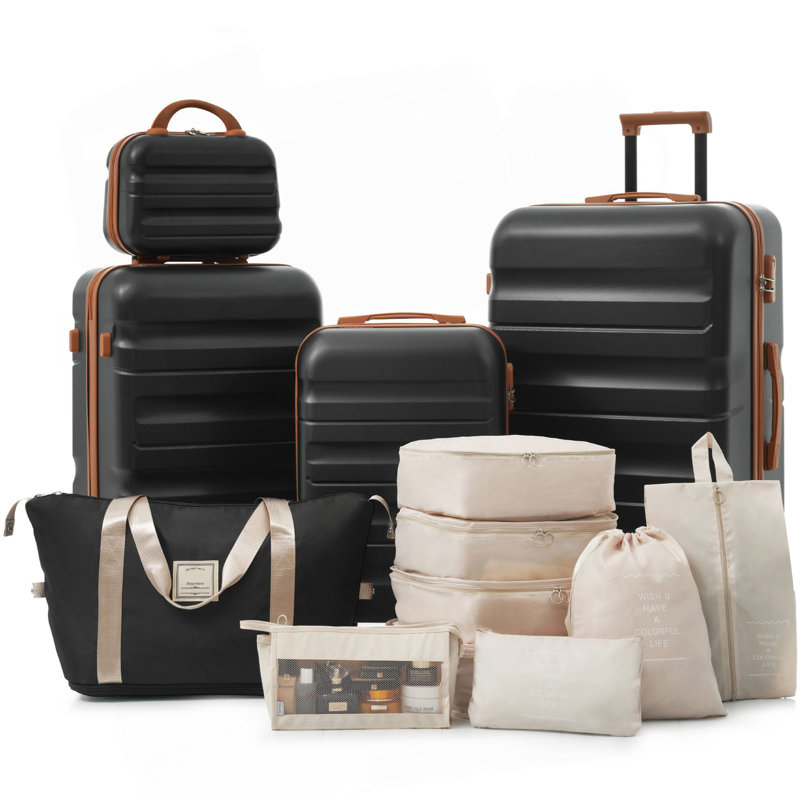 Ensemble de valises Hardshell en ABS - Valises légères et durables avec deux roues pivotantes, Black