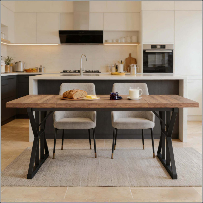 Kitchen Table,Dining Table,Industrial Executive Table, Walnut, Black