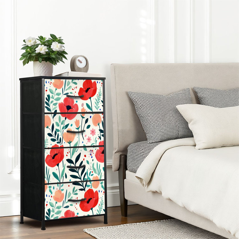 4 Drawer Dresser for Bedroom, Narrow Chest of Drawers, Wooden Top and Study Iron Frame 18"x37.5"-(WxH)