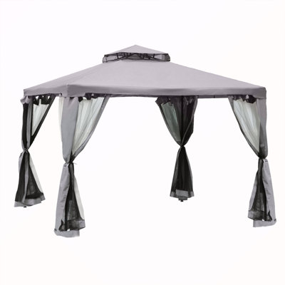 Pavillon de jardin d'extérieur de 9,6 pi x 9,6 po Outsunny, abri de jardin avec toit à 2 niveaux et filet, structure en acier pour le jardin, la pelouse, la cour et la terrasse