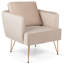 Fauteuil d'appoint moderne avec coussin de dossier, pattes en métal doré, confortable, beige.-49759768-49759771