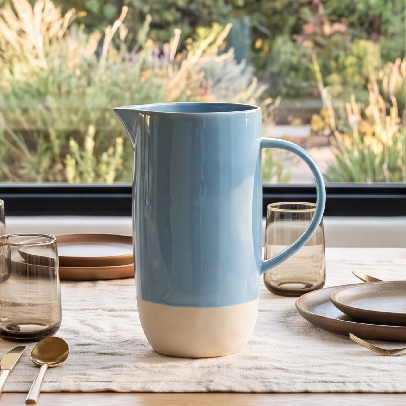 Shell Bisque Porcelain Pitcher, Blue