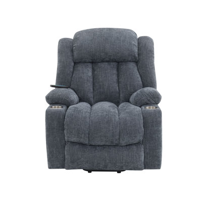 Omarion Blue Chenille Power Lift Recliner Chair with Heating, Massage Function and USB Charging Ports - Comfortable Living Room Furniture