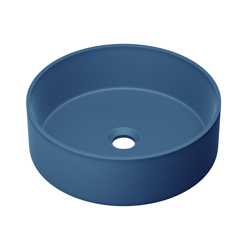 Lavabo vasque rond en béton 14,5 po Lisse, Bleu royal mat